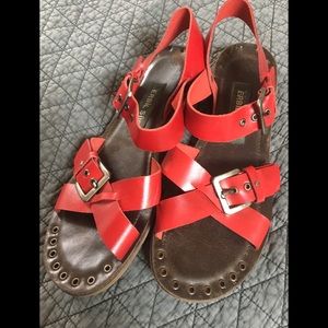 Red Leather Sandals. Erbil Suel. European Size 40.
